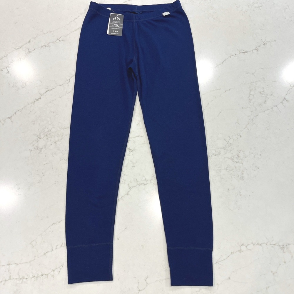 Merino.Tech Superfine Wool Baselayer Leggings Women Large Navy Blue Midweight